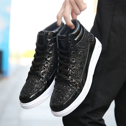 Man High Top Sneakers Luxury Glitter Men Ankle Boots Fashion Non-slip Casual Shoes High Quality Hip Hop Men Boots 2024
