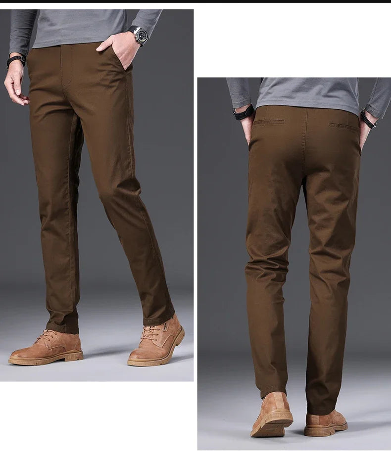 97% Cotton Classic Men's Casual Pants New Soft Cozy Elasticity Straight Business Trousers Fashion Branded Clothing Size 28-38