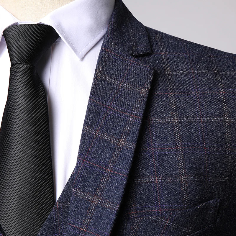 Blazer Vest Pants  Boutique Plaid Men's Formal Groom Wedding Dress Slim Suit 3Pcs or 2Pcs Men's Casual Business Suit Tuxedo