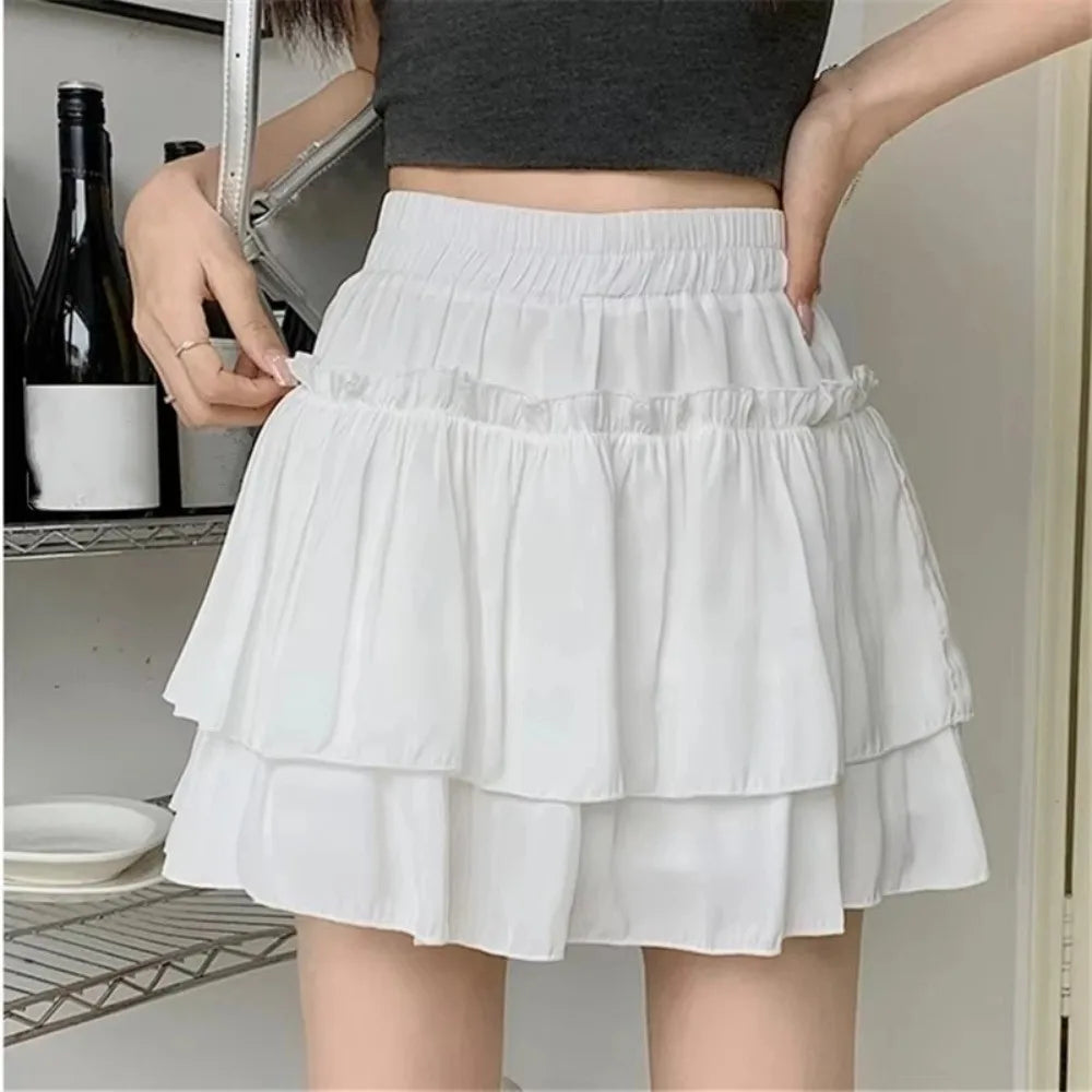 Chic Sweet Style Pleated A-Line Skirt Elegant Versatile Tiered Skirt Basic Cut High Waist Elastic Waist Skirt Summer