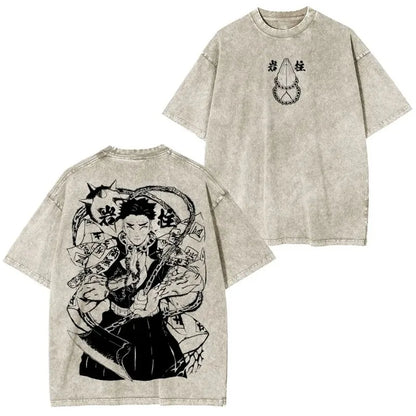 Summer Men's Washes T-shirts Japanese Anime Demon Slayer Gyomei Graphic Clothing HarajukuY2K Oversized 100% Cotton Causalwear