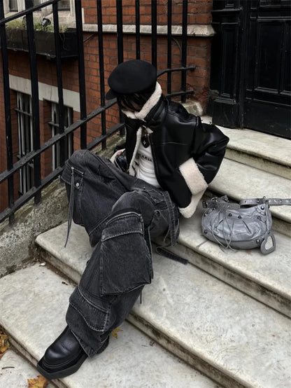 Women's Black Gothic Baggy Cargo Jeans Harajuku Oversize Denim Trousers Y2k 90s Vintage 2000s Emo Jean Pants Trashy Clothes 2024