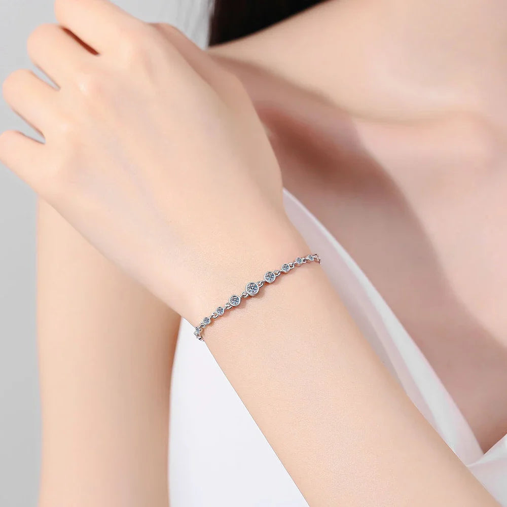 D VVS1 Moissanite Tennis Bracelets for Women Round Lab Diamond GRA 925 Sterling Silver 18k Dainty Bracelet Gift Jewelry