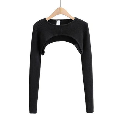 Y2k Aesthetic Clothes O-neck Black White Sexy Harajuku Knitted Tshirt 2024 T-shirts Women Long Sleeve Crop Top Spring Autumn