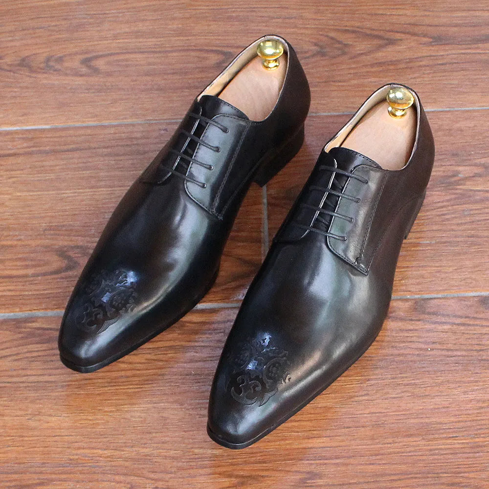 Classic Business Shoes Men Oxford Derby Genuine Leather Pointed Toe Fashion Lace Up High Quality Office Wedding Formal Shoe Male