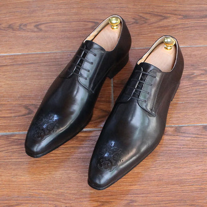 Classic Business Shoes Men Oxford Derby Genuine Leather Pointed Toe Fashion Lace Up High Quality Office Wedding Formal Shoe Male