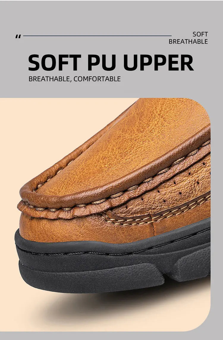 Men's Casual Loafers Handmade Breathable Leather Shoes with Thick Rubber Sole Comfortable Footwear Classic Hand Sewn Seams