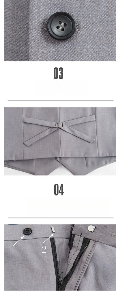 Plus Size Man Suit Set Solid Color Single Breasted Jacket Vest Pants For Host Groom Groomsmen Grey Black Navy 3-Piece Suit Set