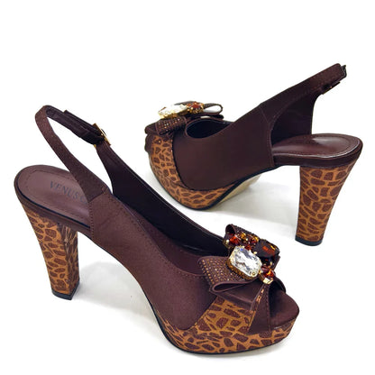 Rhinestone Design INS Hot Sale New Arrivals African Shoes and Bag Set in Blue Color Open Toe Comfortable Women Heels