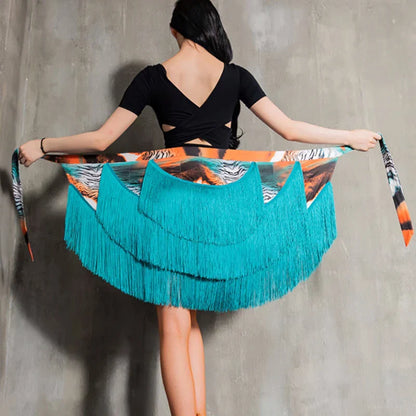 Adult Women's Latin Dance Practice Costume Skirt ter Ne Svel High Waist A-Line Long Dr Irregular Square Dance A...