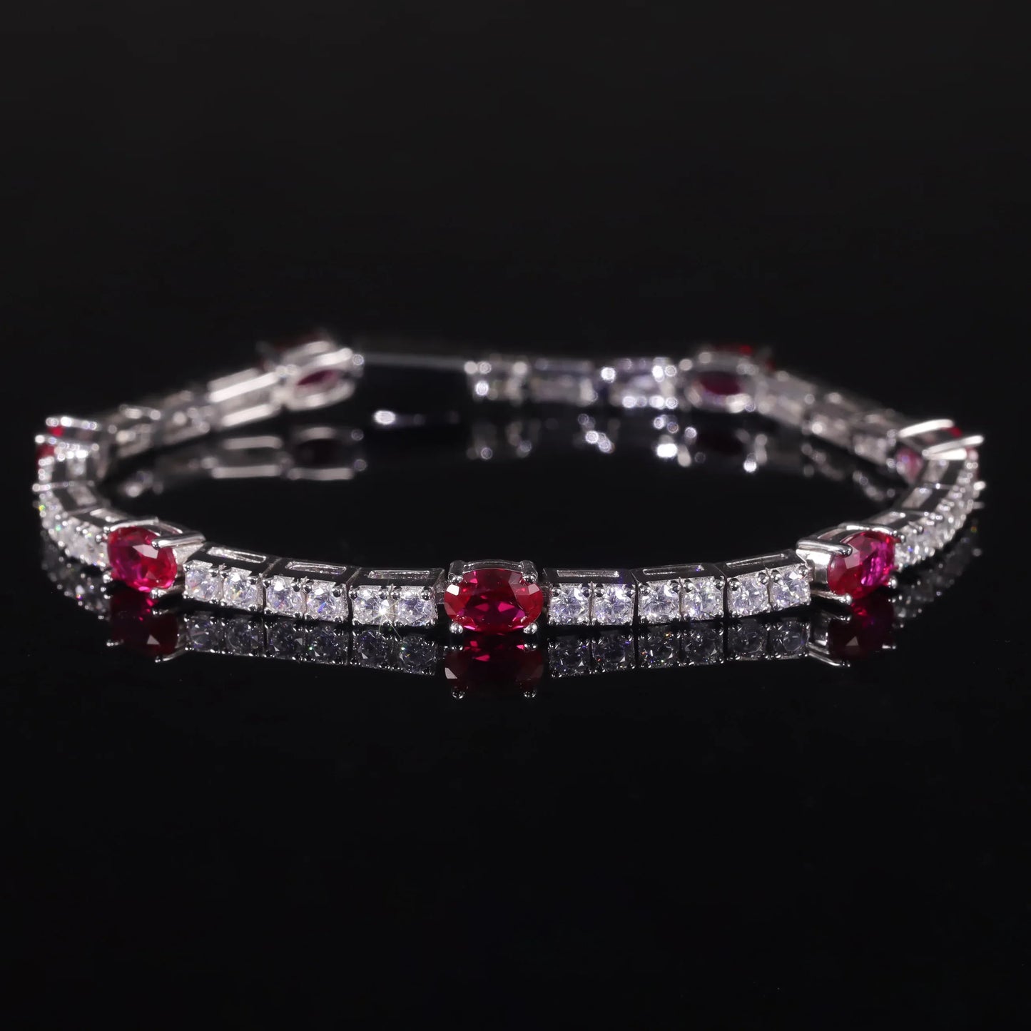 Lab Grown Ruby Tennis Bracelet 925 Sterling Silver Birthstone Bracelet  Fancy Party Wear Bracelet Gift For Women