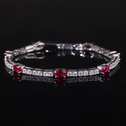 Lab Grown Ruby Tennis Bracelet 925 Sterling Silver Birthstone Bracelet  Fancy Party Wear Bracelet Gift For Women