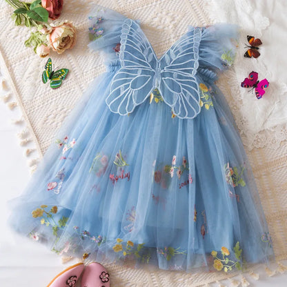 2026 All New Summer Tulle Toddler Girls Princess Dress 3D Butterfly Floral Embroidery Puff Skirt Girl's Party Gift Dress