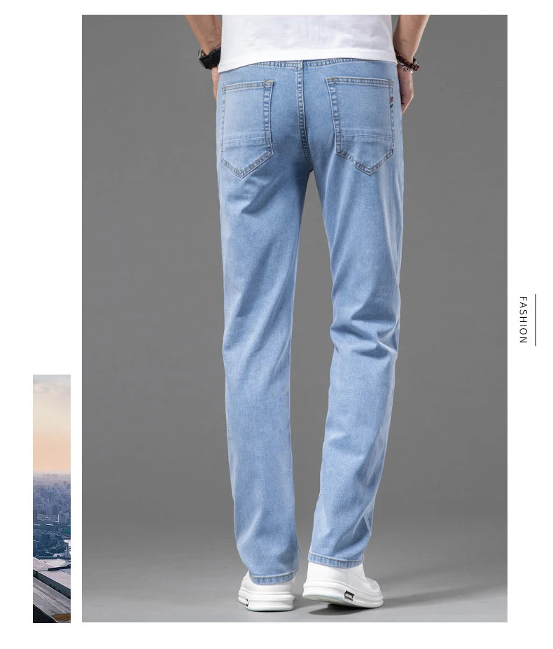 2026 Men White Jeans Fashion Casual Classic Style Slim Fit Soft Trousers Male Brand Advanced Stretch Pants