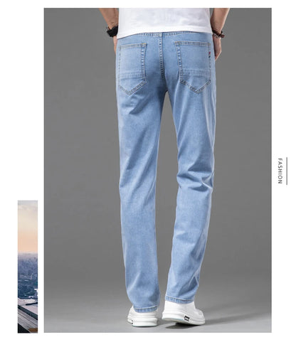 2026 Men White Jeans Fashion Casual Classic Style Slim Fit Soft Trousers Male Brand Advanced Stretch Pants