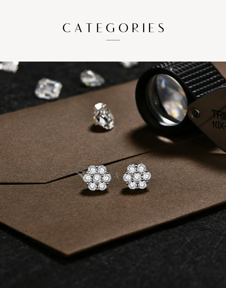 Round Cut 2.5mm 3.0mm Moissanite Diamond Earring Flower shape D VVS1 Color 925 Silver Pure 10k 14k Au750 Gold for Women