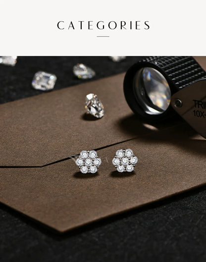 Round Cut 2.5mm 3.0mm Moissanite Diamond Earring Flower shape D VVS1 Color 925 Silver Pure 10k 14k Au750 Gold for Women