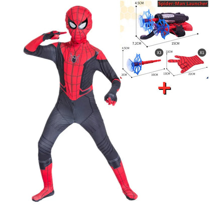 High Quality Kids Superhero Costume Spider Man Jumpsuit with Web Shooter Halloween Performance Outfit Holiday Gifts Boys Girls