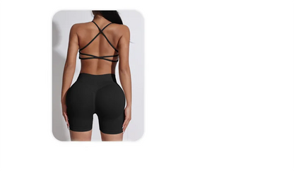 Peach Hip Lifting Suit Back Cross Sports Bra Shockproof Bra Quick Drying Shorts Set Gym Fitness Running Yoga Suit