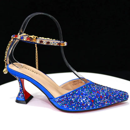 Pointed Shoes Bag Soft Handle Bag Anklet Design Medium Heel Ladies Shoes Suitable for Wedding Party