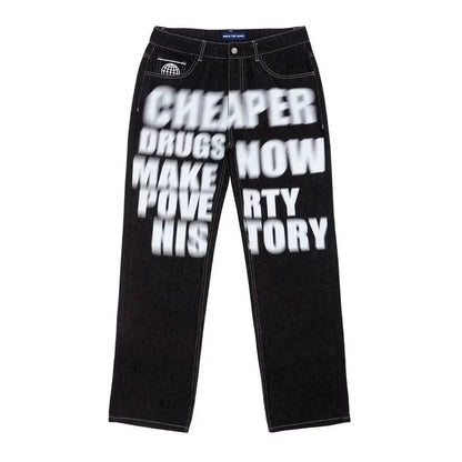 Wide Leg Jeans Y2k 2026 New Trend Fashion Punk Loose Straight Hip Hop Letter Printed Black Pants Men Women Trousers Streetwear
