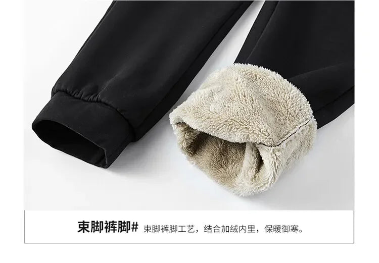 Men's Sets Jacket + pant Warm Fur Winter Sweatshirt Cashmere Tracksuit Men's Sets Fleece Thick Hooded Brand Casual Track Suits