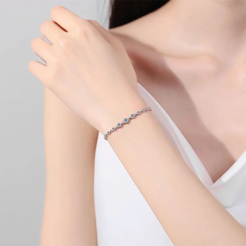 Round Bezel 0.87cttw Full D Color Moissanite Diamond Bracelet For Women 925 Silver GRA Certified 19cm Link Bracelets Gift