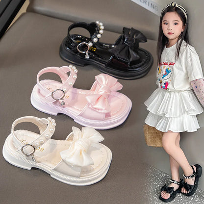 2026 Girls Sandals Kids Soft Soles Casual Princess Shoes New Water Diamond Beach Shoes Bow Shaped Girl Sandals