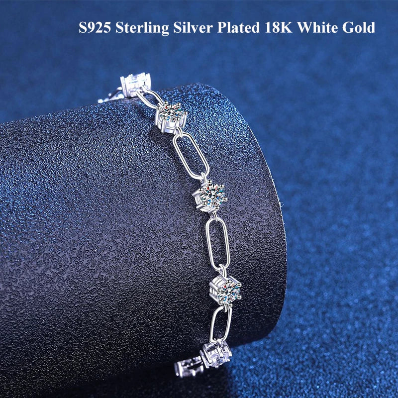 4mm 0.3CT D Color Round  Moissanite Diamond Link Bracelet for Woman Man 925 Silver Adjustable 16cm Chain Bracelets GRA Gift