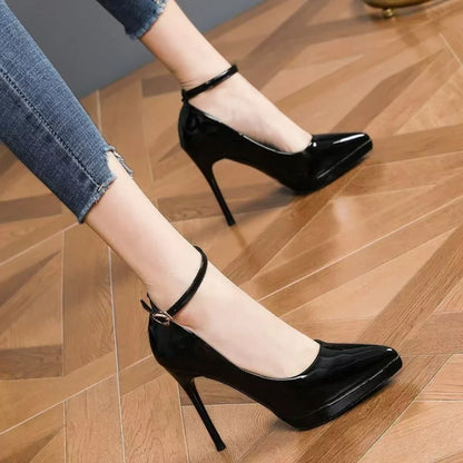 11cm Super High Stiletto Heels Pumps Women Shoes Spring/autumn Ankle Strap Pointed Toe Big Size Elegant Office Shoes