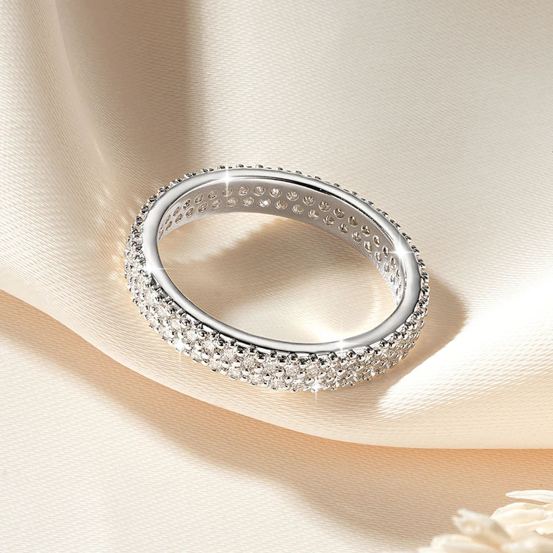 Sparkling 1.3mm D Color Full Moissanite Eternity Ring 14k Gold Filled Double-row Finger Bands GRA Cerified Rings for Womem