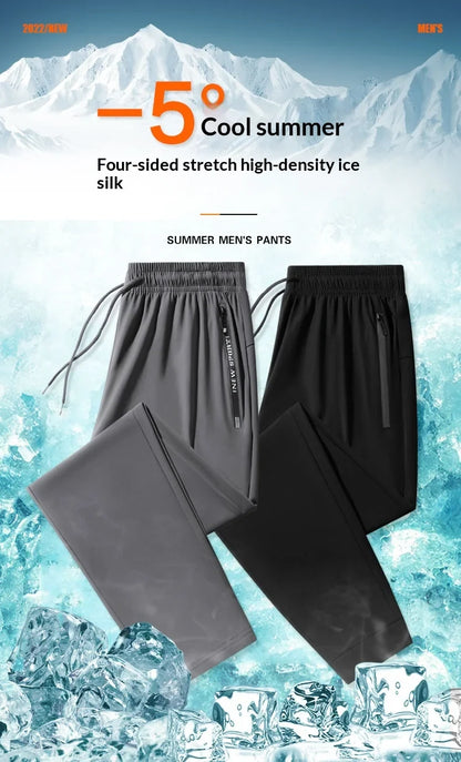 2-Pack Men's Quick Dry Ice Silk Sports Pants, Elastic Waist, Plus Size, Lightweight for Summer Fitness, Hiking & Running