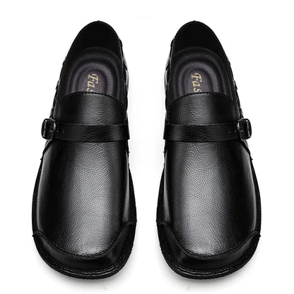 Sapatos Masculinos de Couro com Bico Largo e Sem Cadarço, Flats Casuais Minimalistas Antiderrapantes Primavera Verão Outono