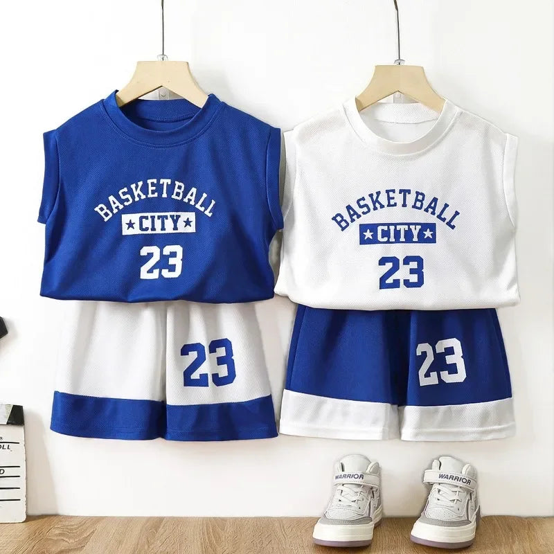 Kids Sports Shorts Sets Boys Tracksuit 2 Piece Basketball Performance Tank Top and Mesh Shorts Baby Clothes 4-12 Year