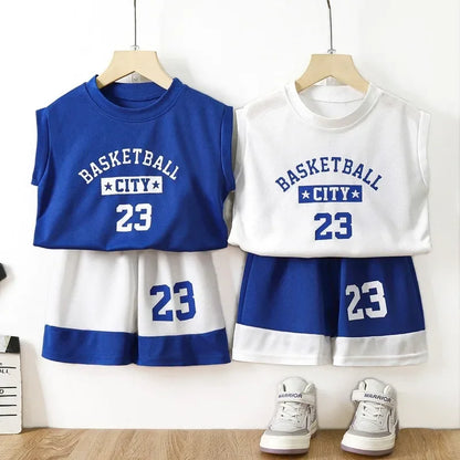 Kids Sports Shorts Sets Boys Tracksuit 2 Piece Basketball Performance Tank Top and Mesh Shorts Baby Clothes 4-12 Year