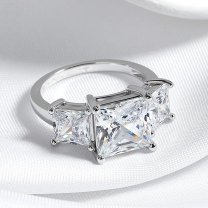 Princess Cut 3 Gems Moissanite Wedding Rings for Women Couple Jewelry Girl's Birthday Gift Lab Diamond Band Pure S925