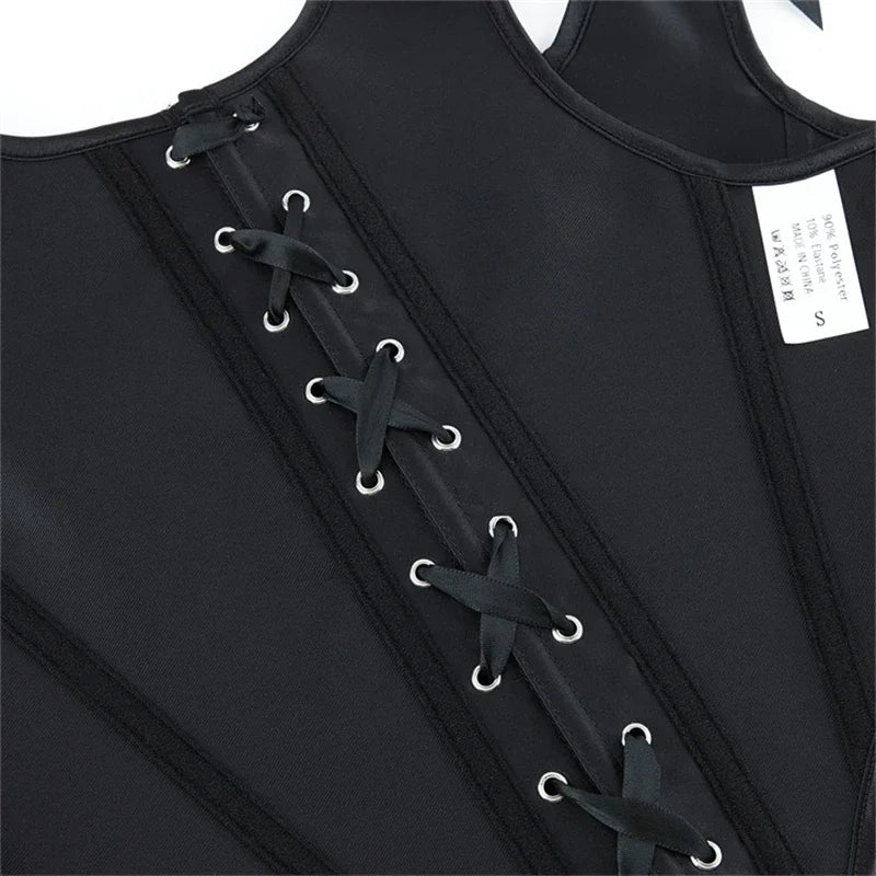 Fashion Satin Black Corset Top Women Overbust Gothic Retro Victorian Shaper Bustier Sexy Lace-up Slim Fishbone Short Corsets