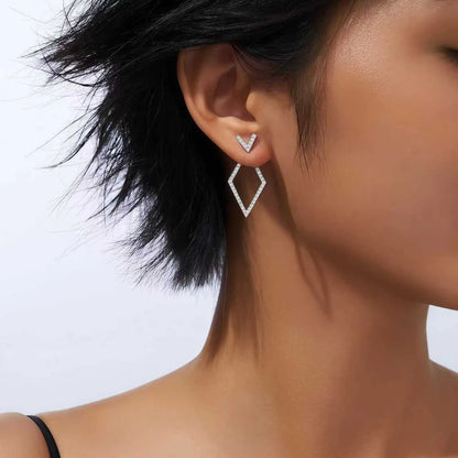 Luxury Full Moissanite Diamond Drop Earrings for Women Rhombus Shaped Hollow Earrings 100% 925 Sterling Silver Fine Jewelry