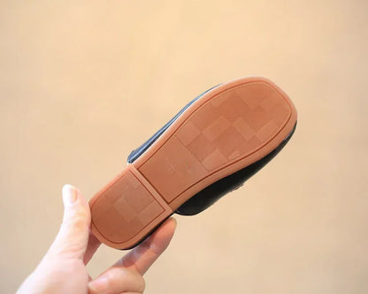 Children Sandals for Girls 2024 Summer New Girls Covered Toes Flat Leather Slippers Casual Lazy Metal Korean Kids Fashion Flats