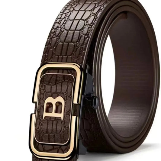 Men's Belt B-Type Belt Toothless Inner Wear Automatic Buckle Belt PU Men's Style Simple Business