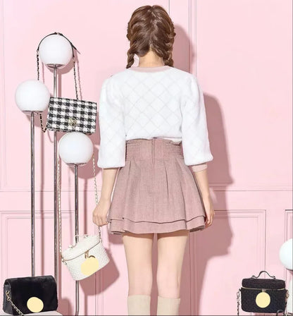 Japanese Lolita Skirts Ruffled Pleated Plaid Skirt Women 2026 Spring New Elastic High Waist Slimming Gentle Mini Skirt Culottes