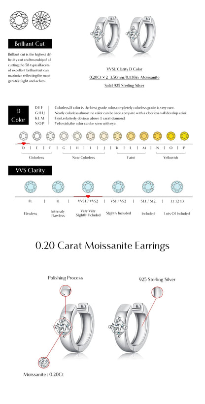 Round Moissanite Ear Buckles Lab Diamond 925 Sterling Silver Engagement & Wedding Hoop Earrings for Women Jewelry Gifts