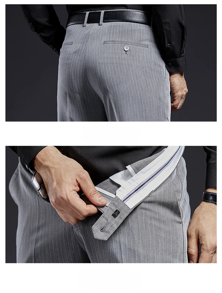 High Quality Men Suit Pants Smart Casual Office Trousers Business Pants For Men Wedding Party Dress Trousers Mens Stripe Pants