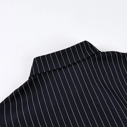 Elegant High Waist Stripe Shirt Dress Women 2025 Street Chic Long Sleeve Slim Dresses Female Office Single Breasted  Dress