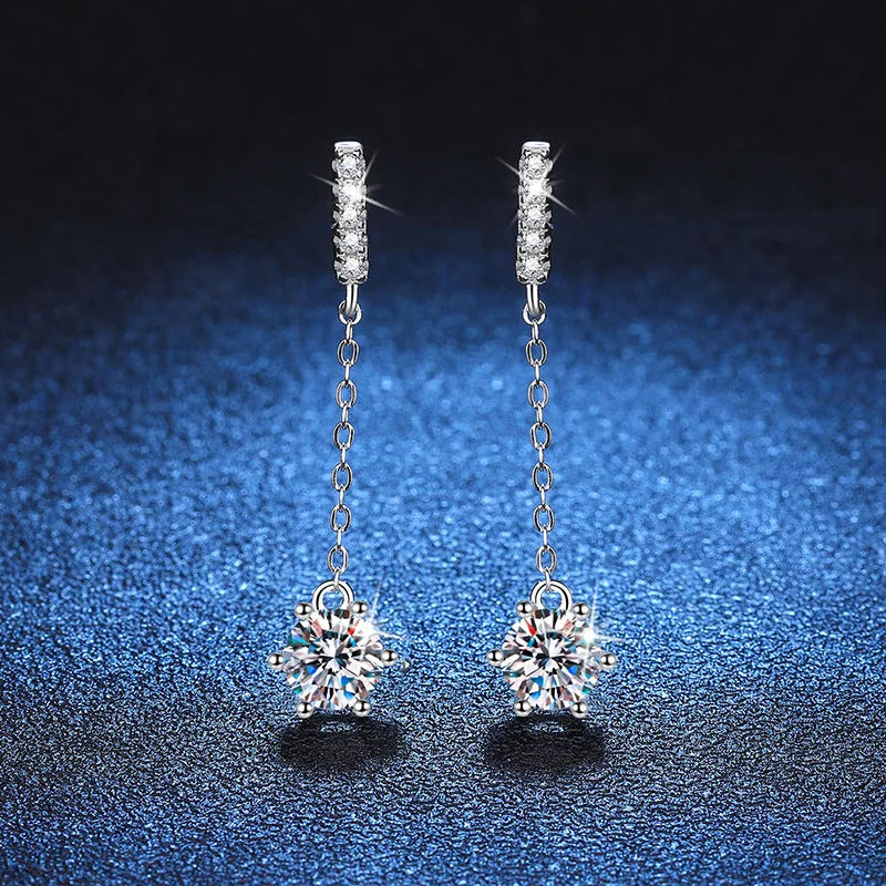 Luxury 100% Real D Color 1CT Moissanite Drop Earring for Women Girls S925 Silver Diamond Long Tassel Dangle Earrings Gift