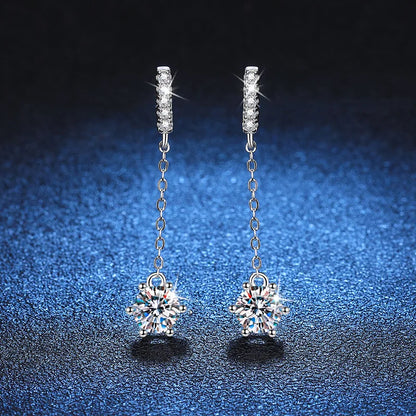 Luxury 100% Real D Color 1CT Moissanite Drop Earring for Women Girls S925 Silver Diamond Long Tassel Dangle Earrings Gift