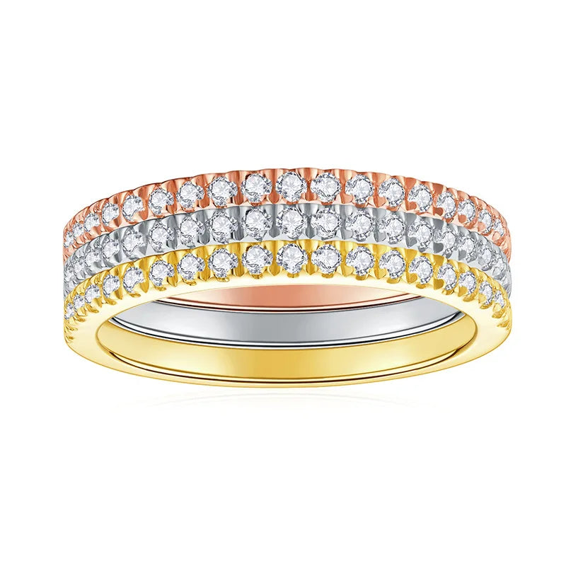 3pcs 0.2ct Moissanite Eternity Ring for Women Men 1.3mm 18k Gold Plated Sterling Silver Wedding Moissanite Band Jewelry