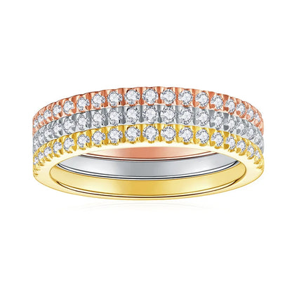 3pcs 0.2ct Moissanite Eternity Ring for Women Men 1.3mm 18k Gold Plated Sterling Silver Wedding Moissanite Band Jewelry