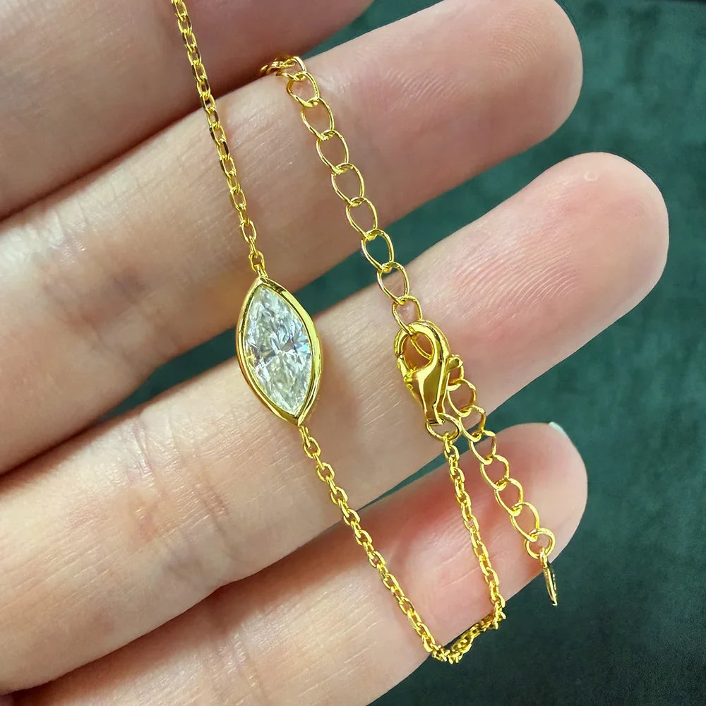 Marquise Cut 1CT Solitaire Diamond Bubble Moissanite Bracelets For Women 925 Silver Plated 18k Chain Dainty Shining Gift