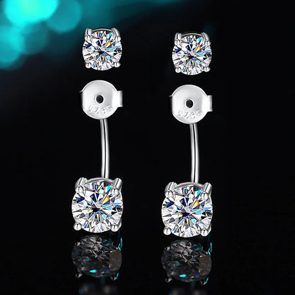 Moissanite Stud Earring with Certificates 925 Silver Lab Diamond Drop Earring 2-wearing Style Detachable Earcuff for Women
